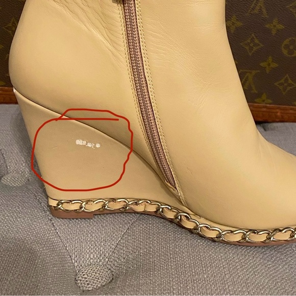 Chanel Lambskin Leather Chain Open Toe Wedge Booties, Beige, Size 38 - Picture 8 of 9